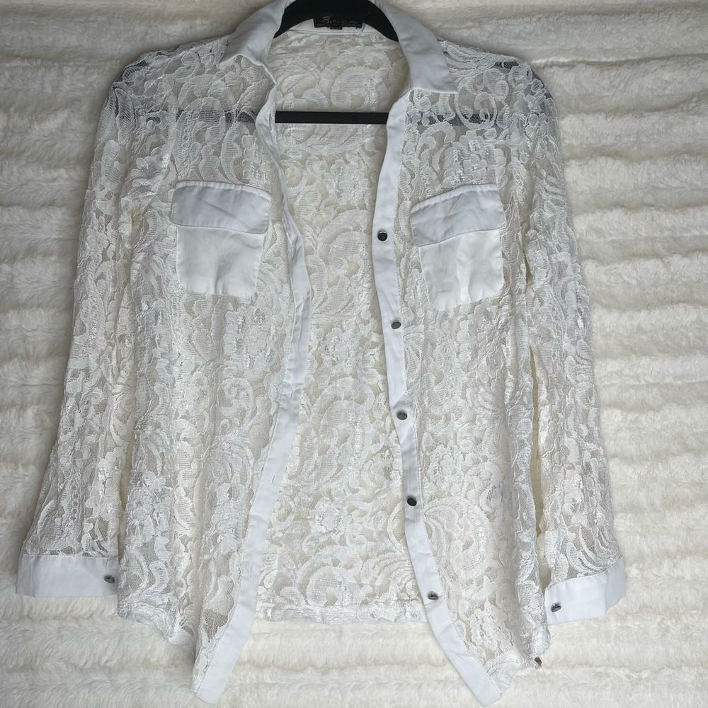 ✨Vintage Baciano Lace button up blouse womens size small EUC